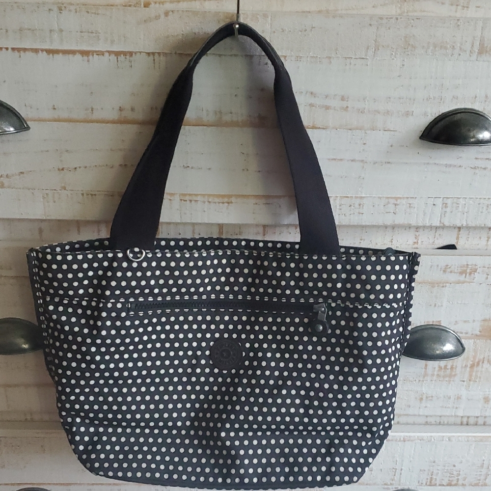 Kipling Jerimiah Tote Black and White Polka Dot